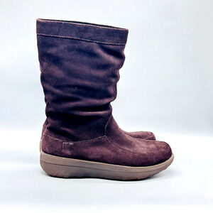 FitFlop Boots Womens 8 Brown Suede Mid Calf MicroWobbleboard Wedge Comfort